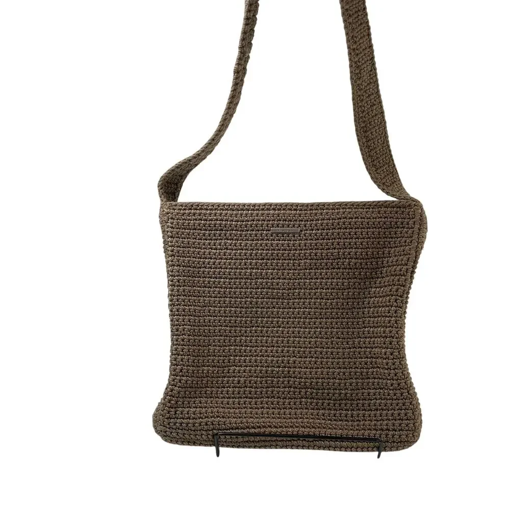 The Sak Crochet Shoulder Bag Hobo Taupe Brown Medium Women's Boho Casual
